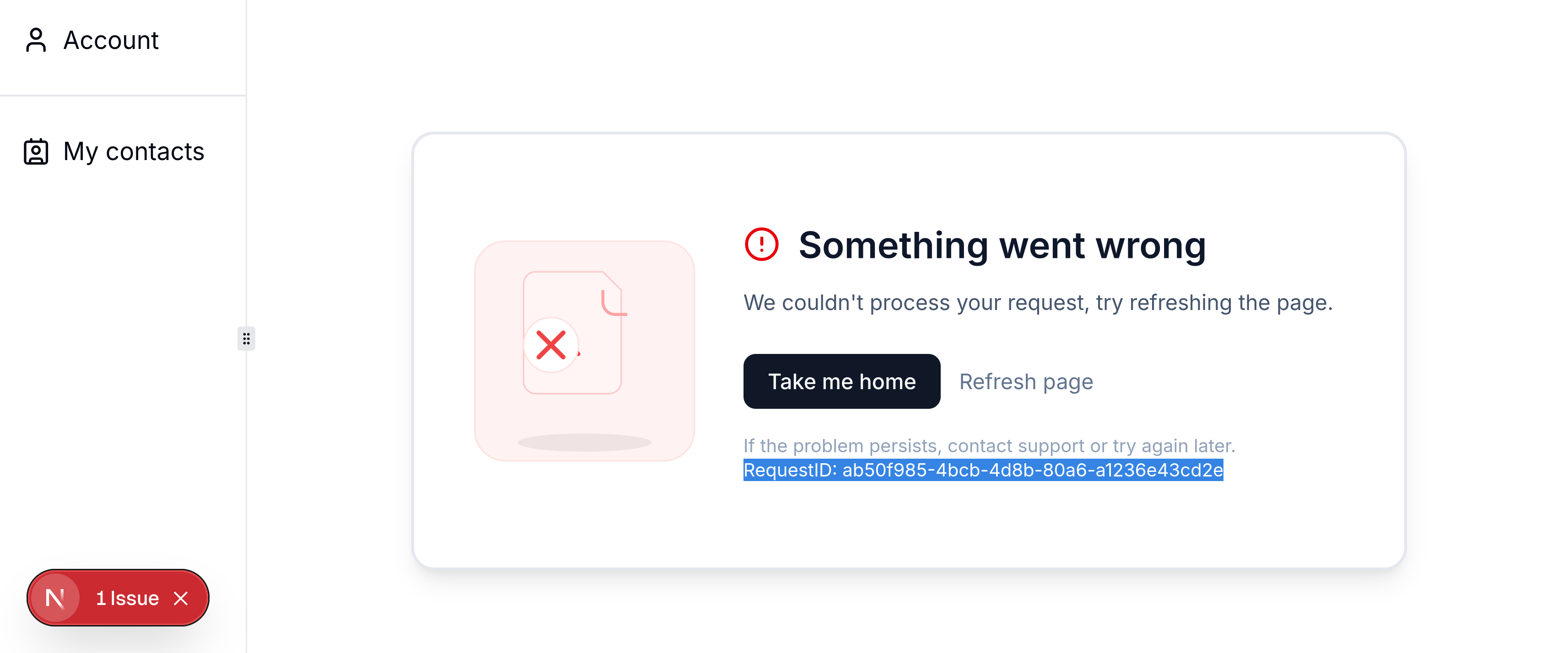 Error component met requestId
